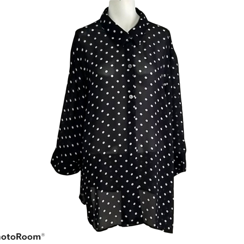 Naomi black polka dots 3/4 sleeve button blouse